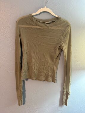 Free People Olive Green Long Sleeve Tee